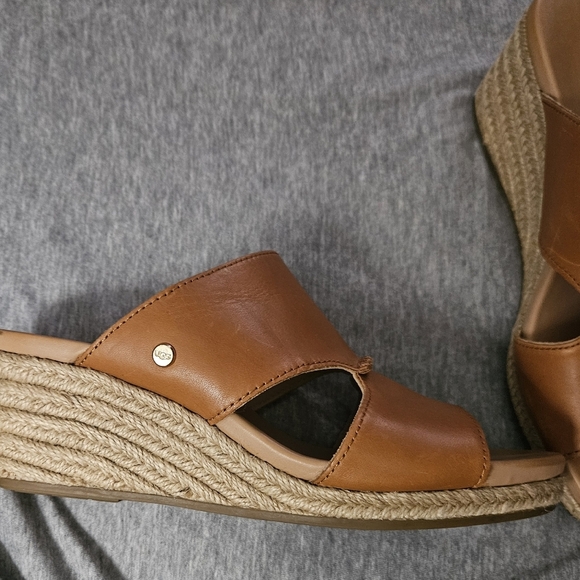 UGG Eirene Tan Leather Wedge Sandals with Braided Detail Size 8 - Picture 5 of 9